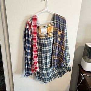 American Eagle Yellow and Blue Plaid Shirt